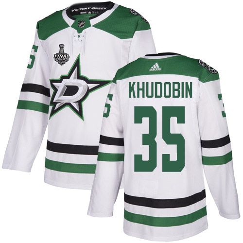 Adidas Men Dallas Stars 35 Anton Khudobin White Road Authentic 2020 Stanley Cup Final Stitched NHL Jersey